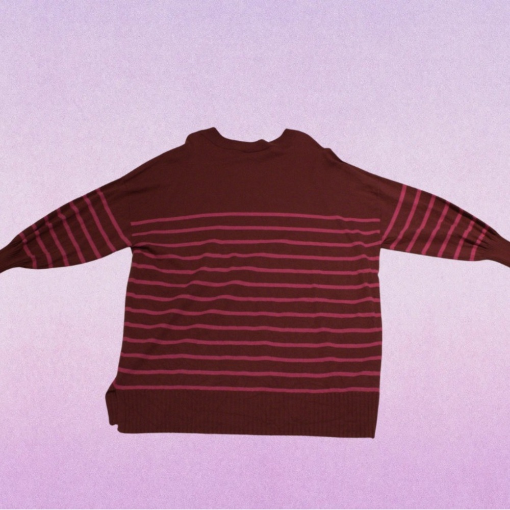 Lane Bryant Women’s Crewneck Sweater - Burgundy and Pink Stripes
